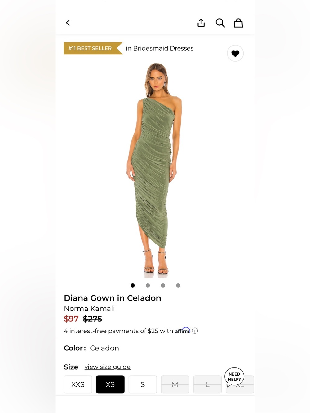 Norma Kamali One-Shoulder Ruched Celadon Midi Dress